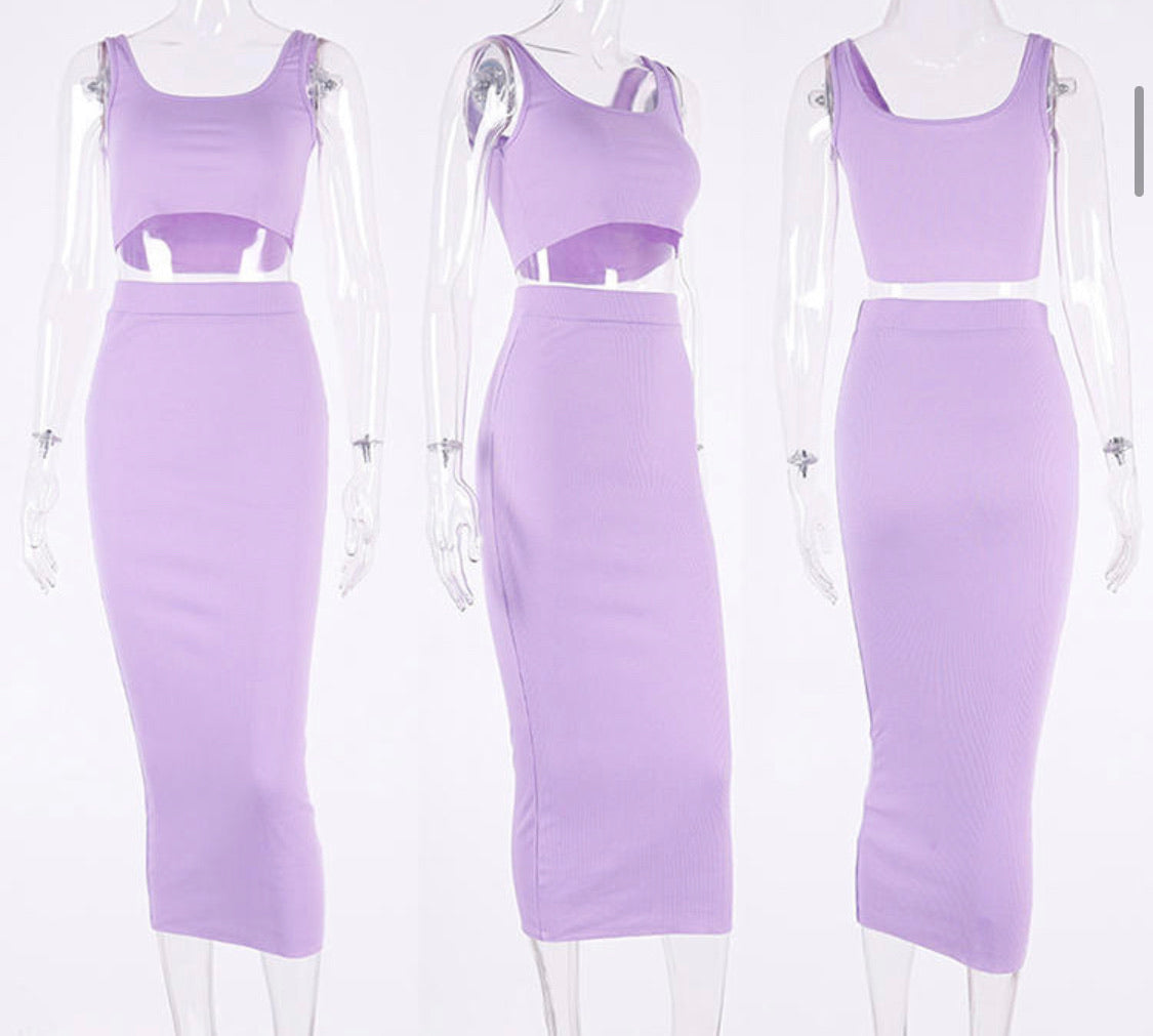 Lavender Two Piece Skirt Set – Shop of Glam